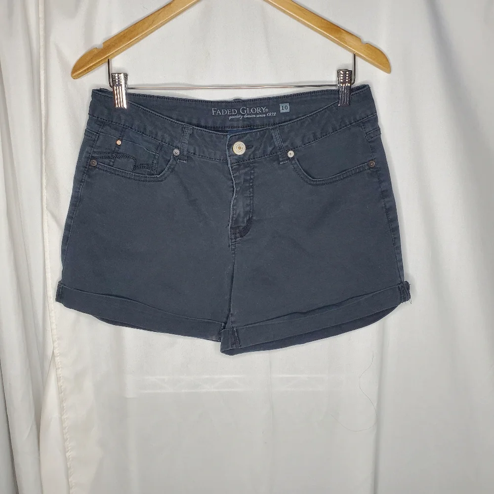 ♡♡ Faded Glory Rolled Hem Denim Shorts Size 10 Black